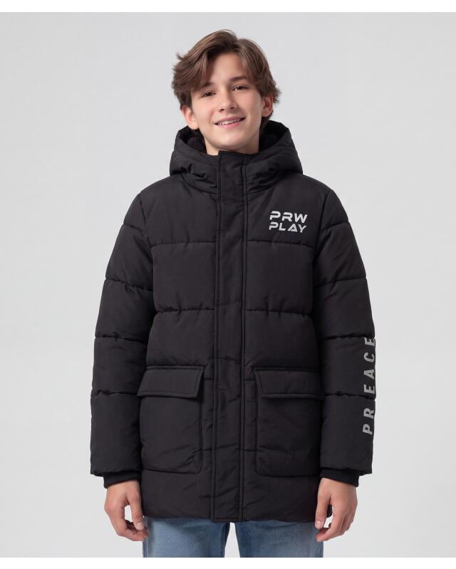 Parka matelassée à inscriptions garçon, noir — KiK, produit allemand authentique au Maroc