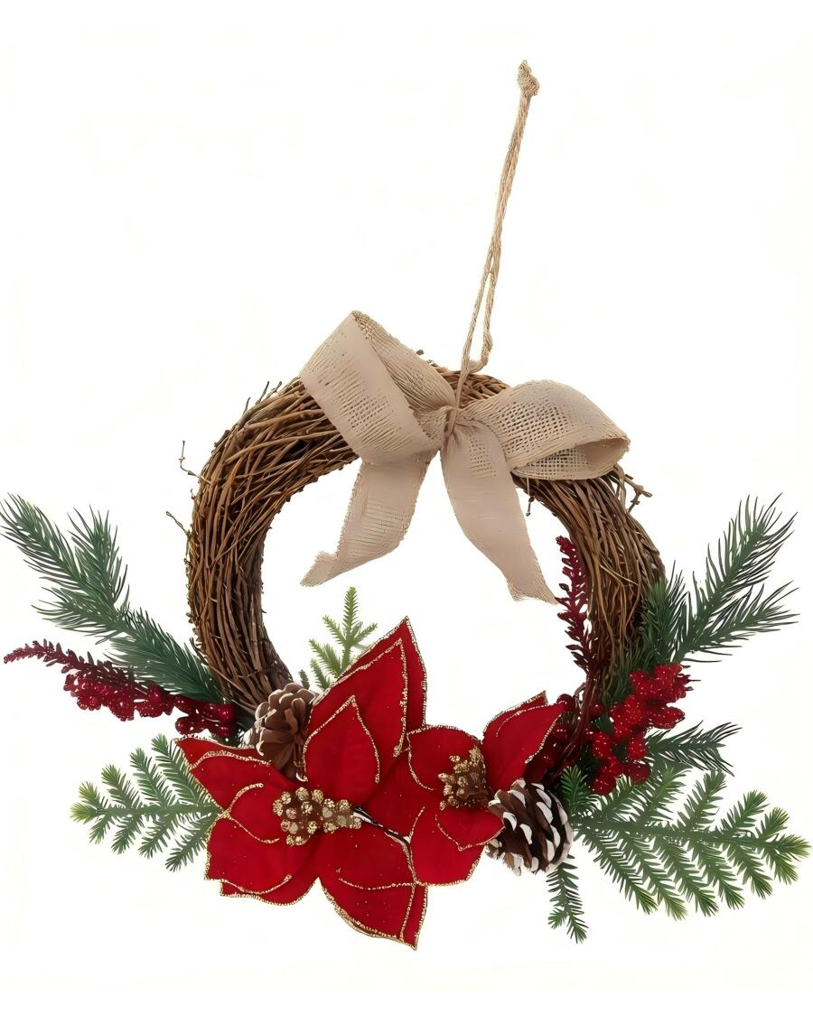 Rattankranz Weihnachten, rot