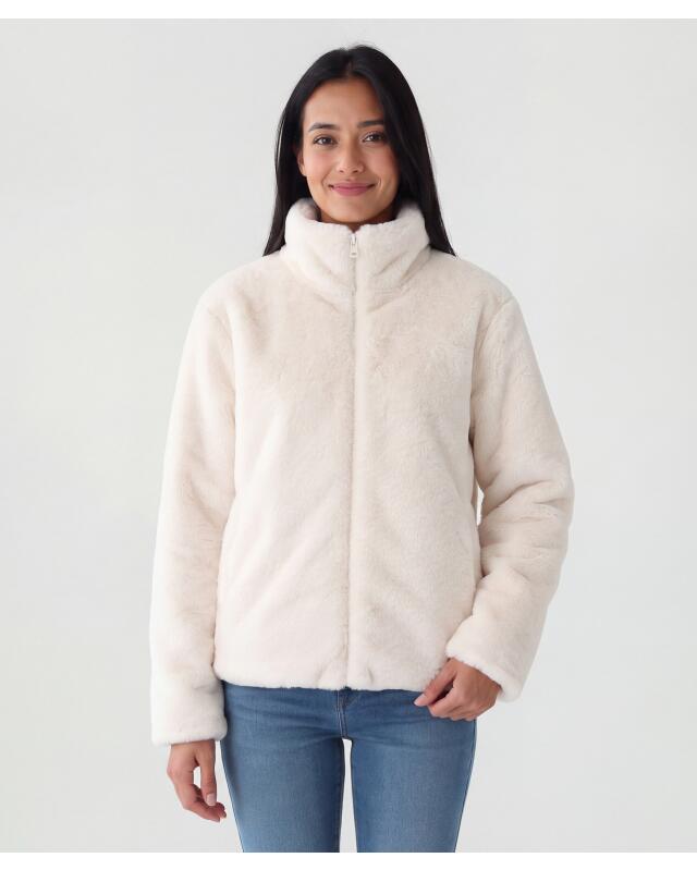 Veste en fausse fourrure femme, blanc cassé (KiK Kunstfelljacke (offwhite)) — KiK, produit allemand authentique au Maroc