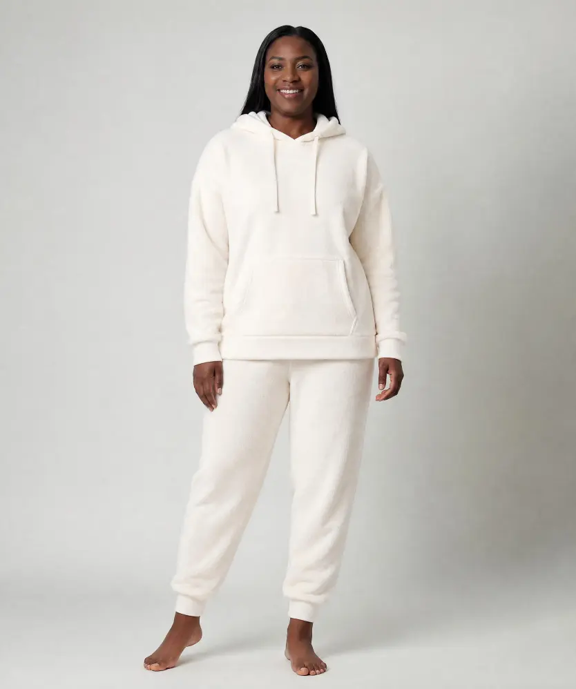 Fleece-Pyjama in Offwhite für Damen, offwhite
