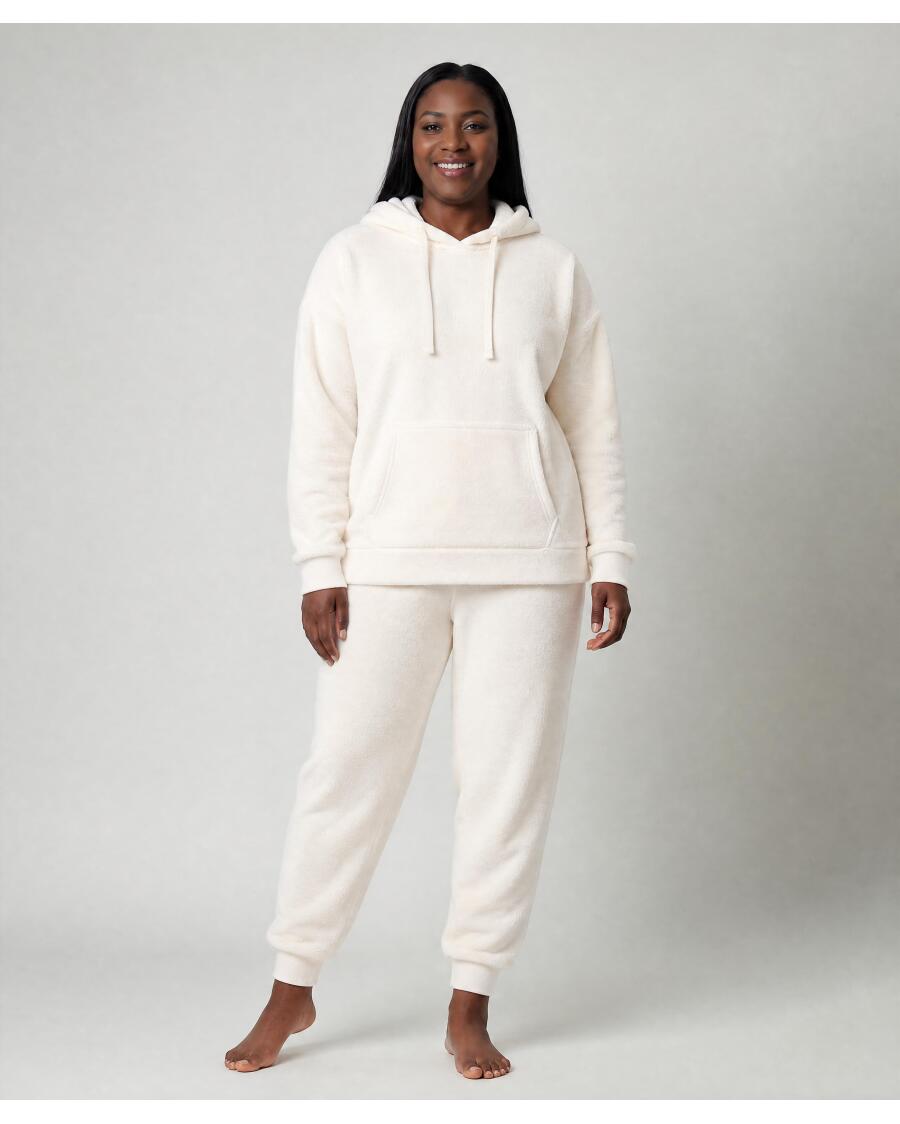 Fleece-Pyjama in Offwhite für Damen, offwhite