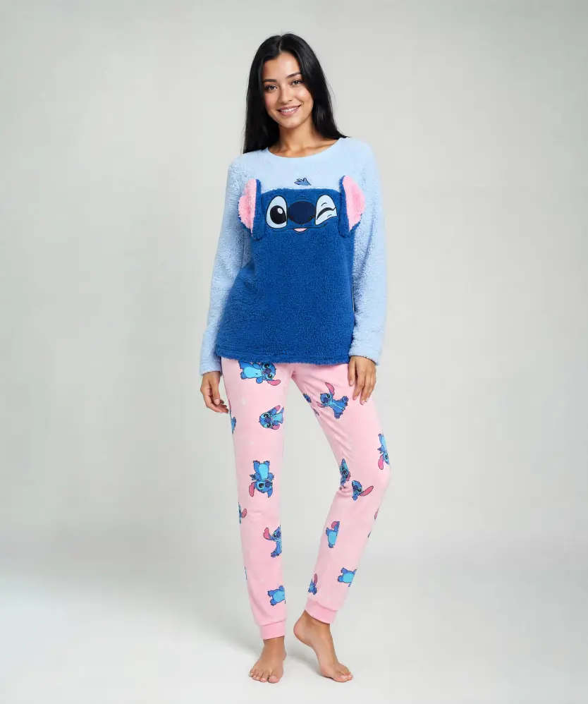 Pyjama mit Teddyfleece-Oberteil für Damen, rosa