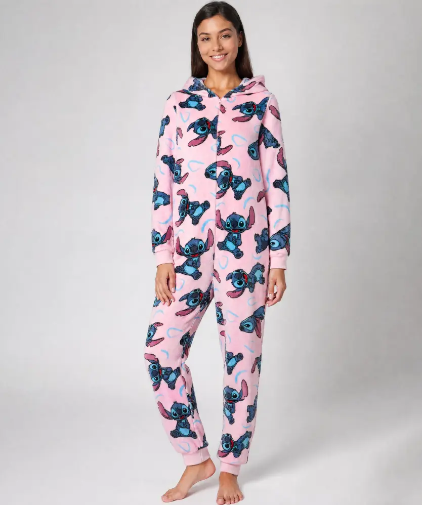 Fleece-Jumpsuit mit Kapuze für Damen, rosa