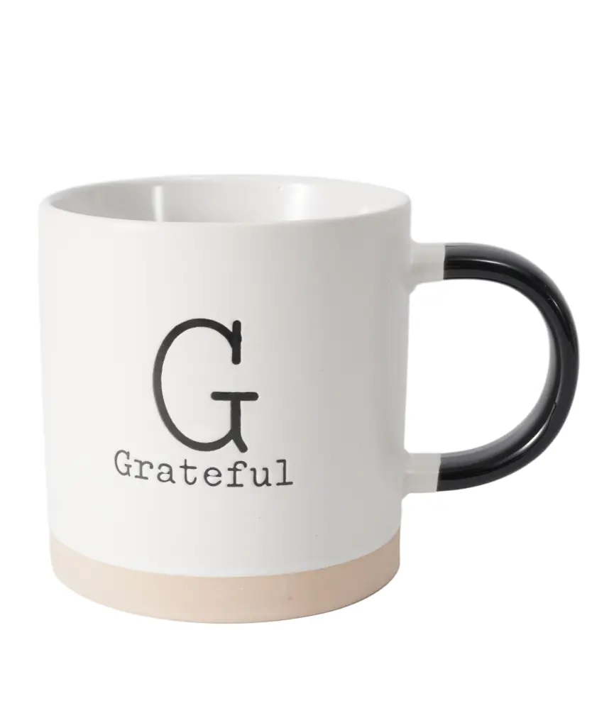 Tasse mit Schriftzug, cremefarben/rosa