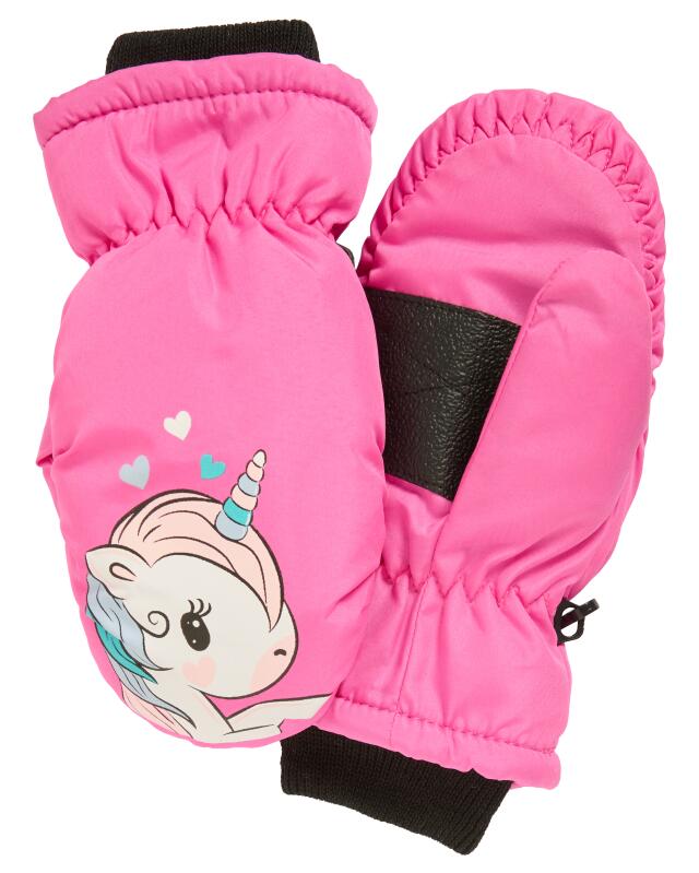 Ski mittens with animal design for boys, neon pink — KiK, authentic German product in Morocco