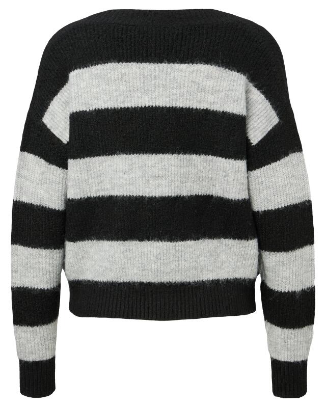 Gilet rayé femme, noir/gris chiné (KiK Gestreifte Strickjacke (schwarz/grau melange)) — KiK, produit allemand authentique au Maroc