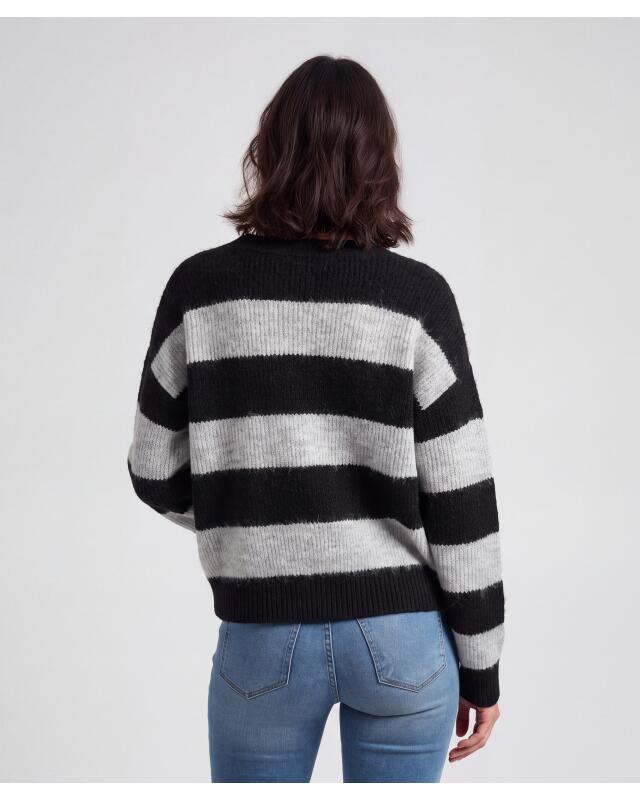Gilet rayé femme, noir/gris chiné (KiK Gestreifte Strickjacke (schwarz/grau melange)) — KiK, produit allemand authentique au Maroc