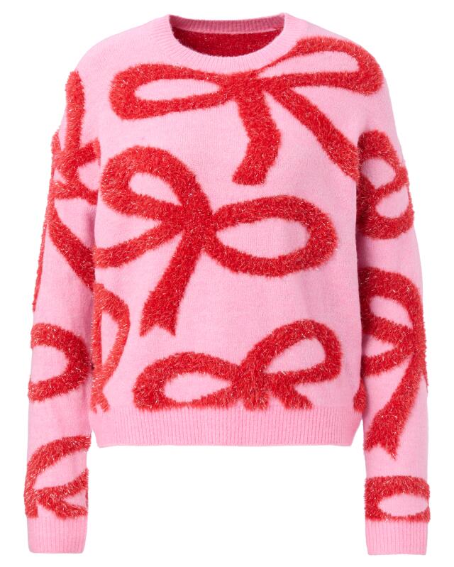 Fine-knit jumper with glitter bows for women, pink (KiK Feinstrickpullover mit Glitzerschleifen (rosa)) — KiK, authentic German product in Morocco