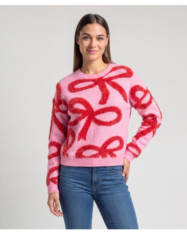 Fine-knit jumper with glitter bows for women, pink (KiK Feinstrickpullover mit Glitzerschleifen (rosa)) — KiK, authentic German product in Morocco