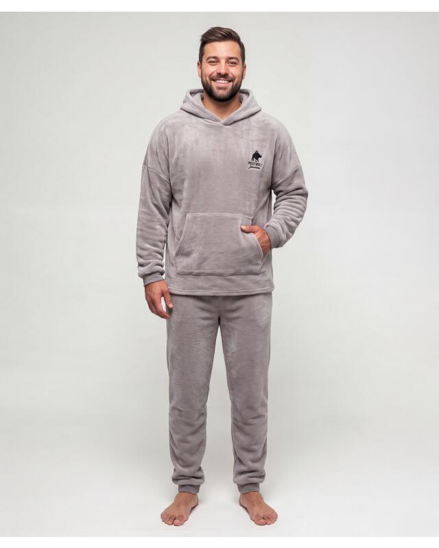 Pyjama à haut à capuche homme, gris clair — KiK, produit allemand authentique au Maroc