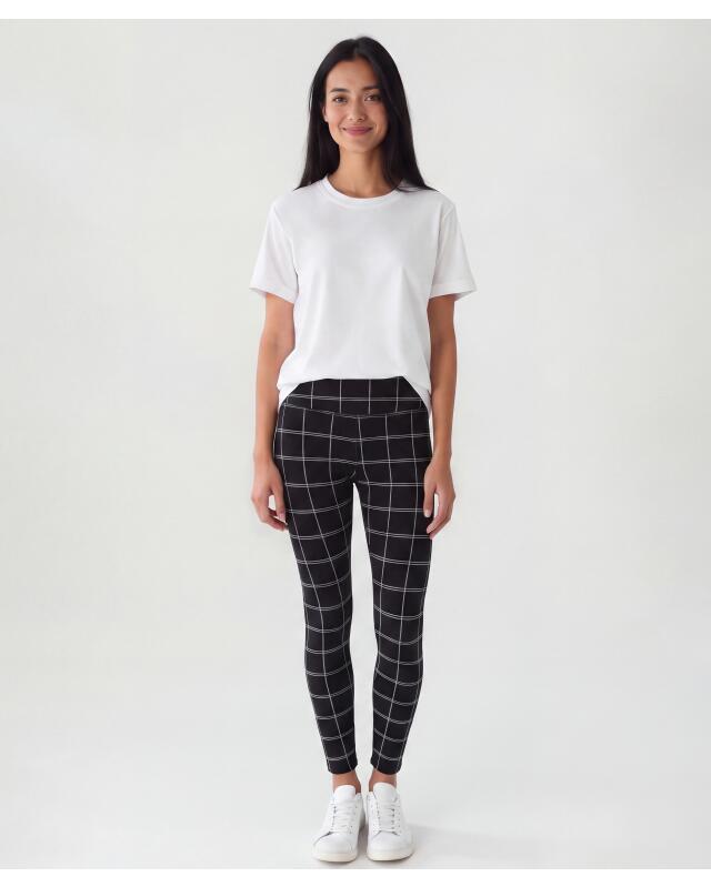 Checked thermal leggings for women, black/white checked — KiK, authentic German product in Morocco