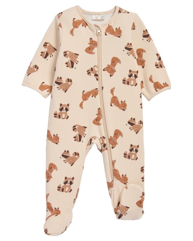 Newborn sleepsuit with foxes and raccoons for boys, cream — KiK, authentic German product in Morocco