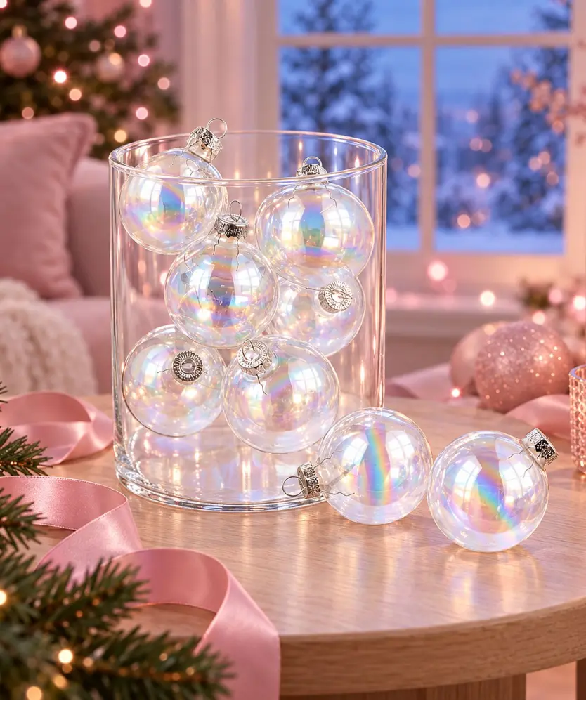 Christbaumkugeln mit Holo-Effekt, transparent