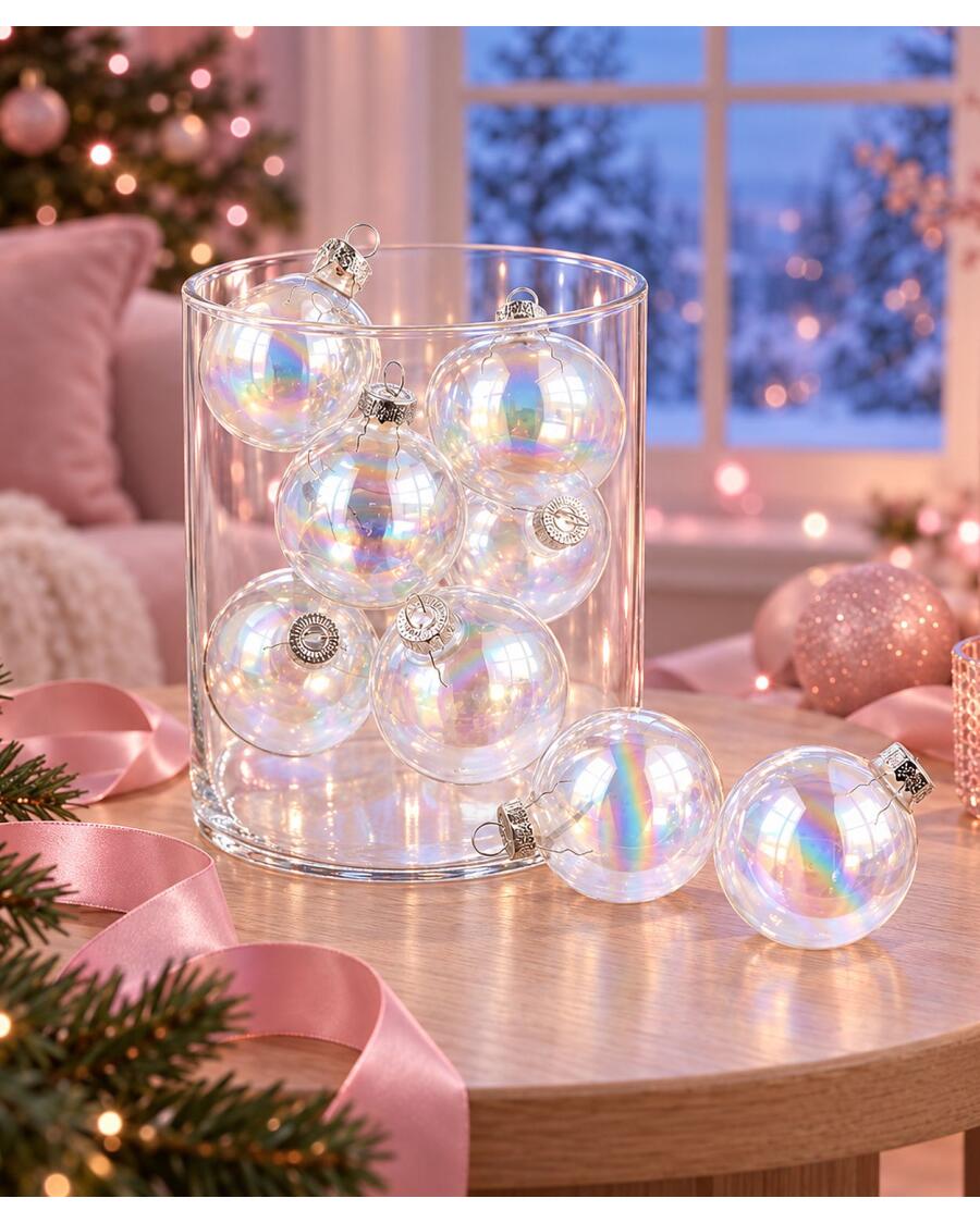 Christbaumkugeln mit Holo-Effekt, transparent