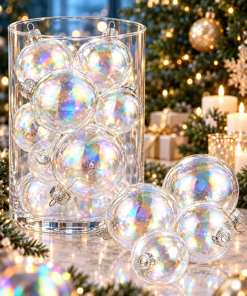 Christbaumkugeln mit Holo-Effekt, transparent
