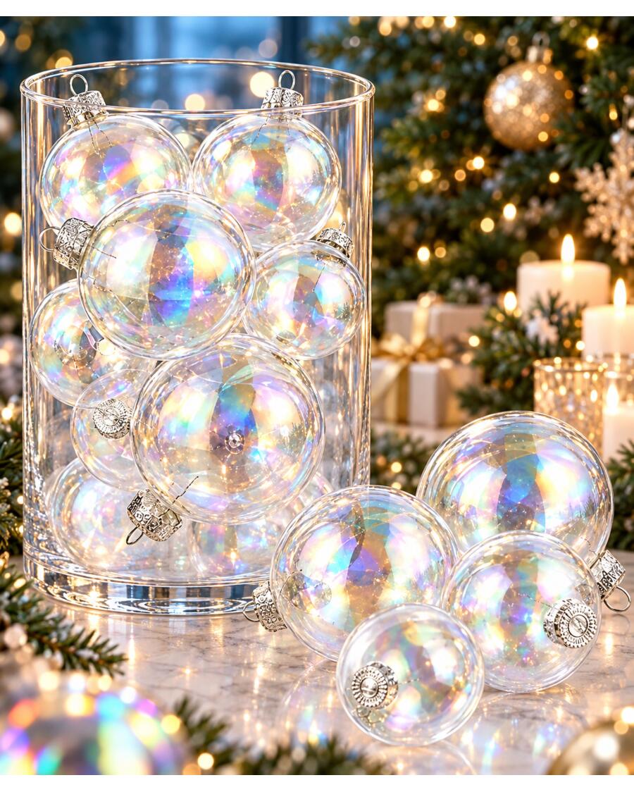 Christbaumkugeln mit Holo-Effekt, transparent