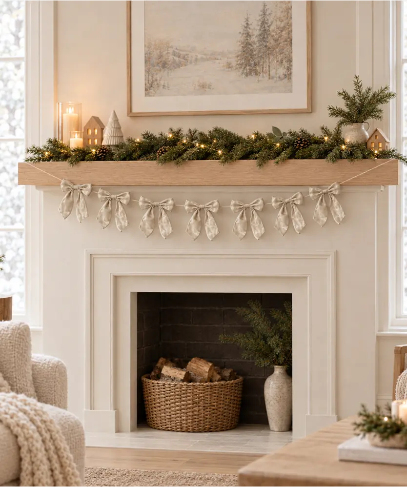Schleifengirlande Weihnachten, Beige