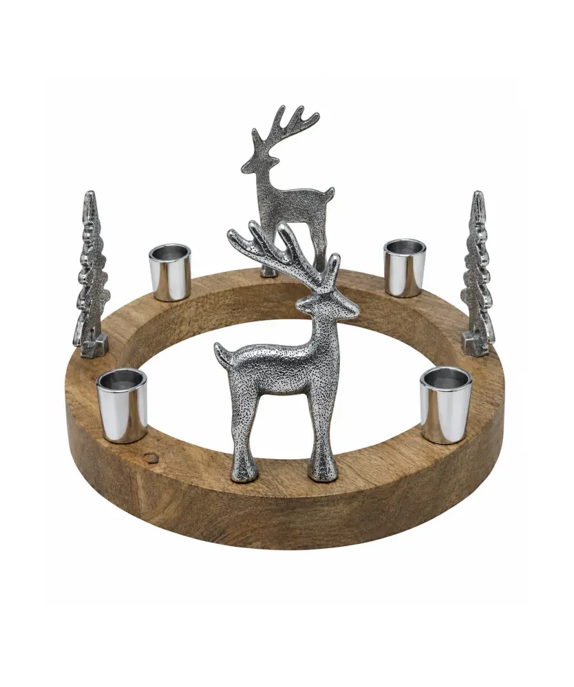 Adventskranz aus Holz, silber