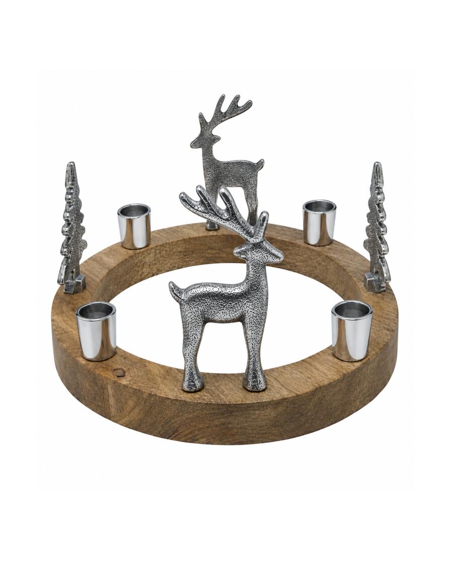 Adventskranz aus Holz, silber