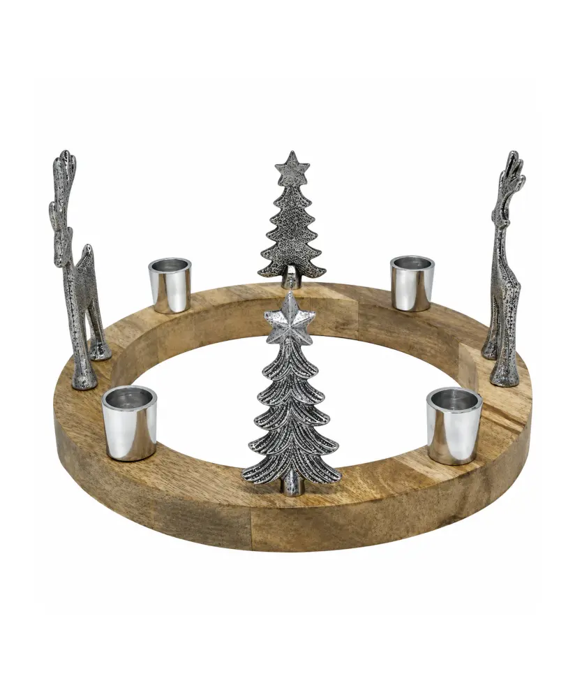 Adventskranz aus Holz, silber