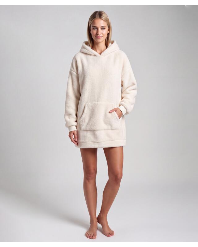 Fleece nightshirt for women, off-white — KiK, authentic German product in Morocco