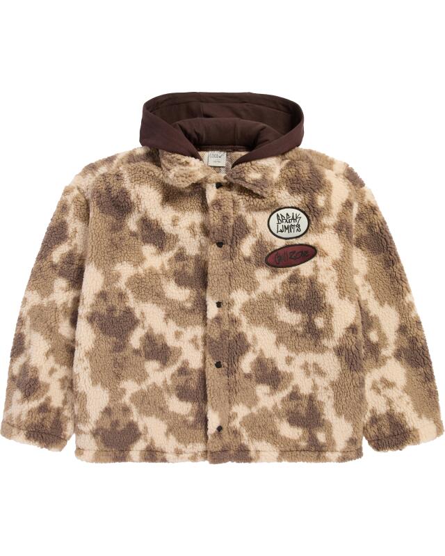 Plush jacket with patches for boys, light brown patterned (KiK Plüschjacke mit Aufnähern (hellbraun gemustert)) — KiK, authentic German product in Morocco