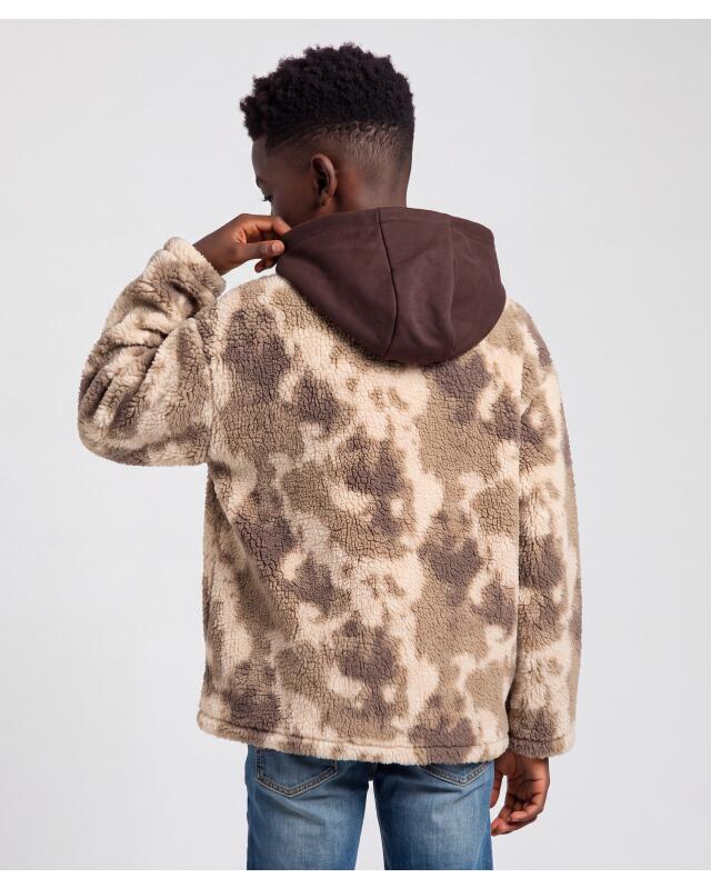 Plush jacket with patches for boys, light brown patterned (KiK Plüschjacke mit Aufnähern (hellbraun gemustert)) — KiK, authentic German product in Morocco