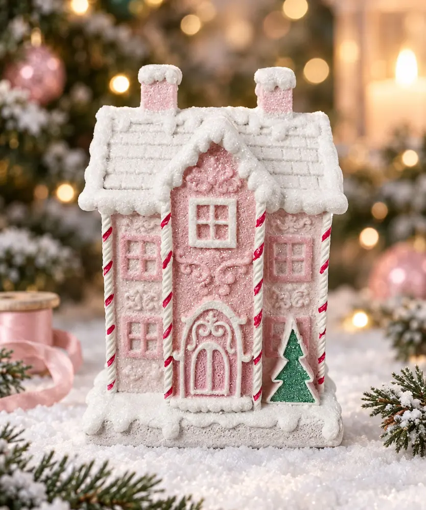 Deko-Lebkuchenhaus Weihnachten, rosa