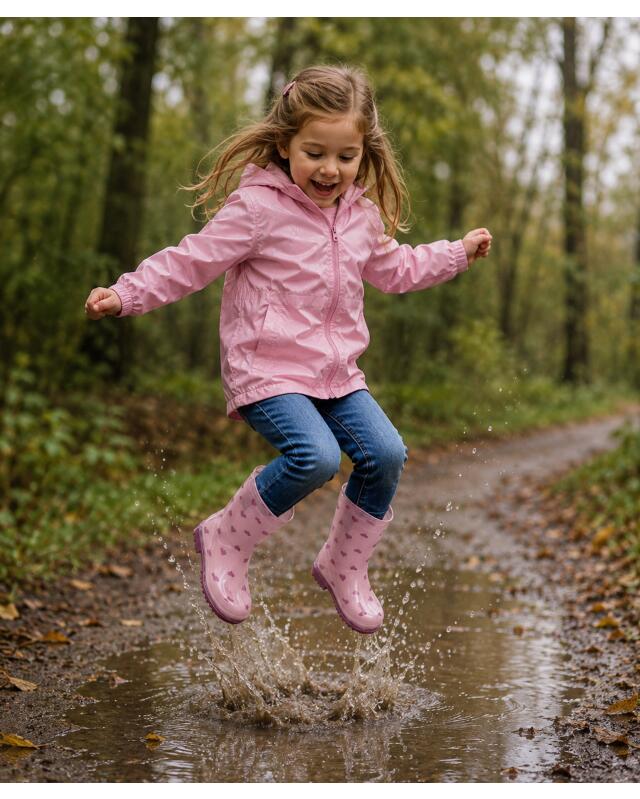 Bottes de pluie fille, rose imprimé (KiK Rosafarbene Regenstiefel (rosa bedruckt)) — KiK, produit allemand authentique au Maroc