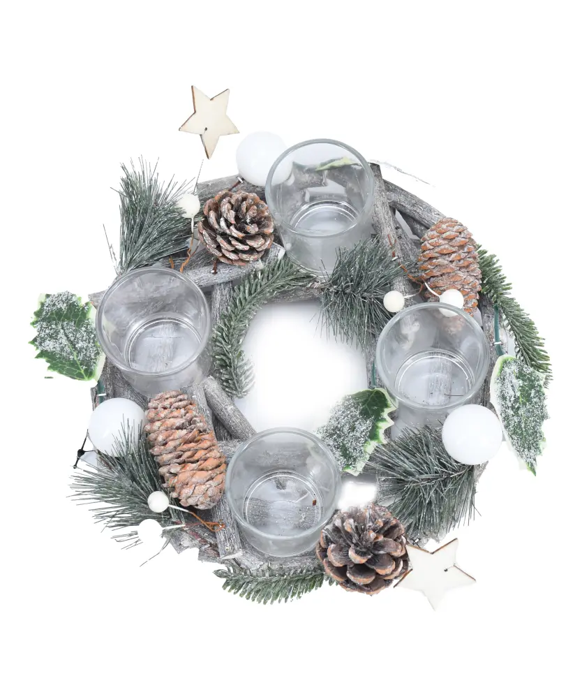 Adventskranz mit Teelichthaltern, naturfarben