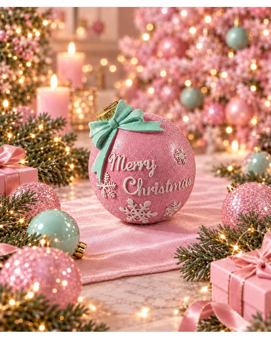 Deko-Christbaumkugel mit Schriftzug, rosa