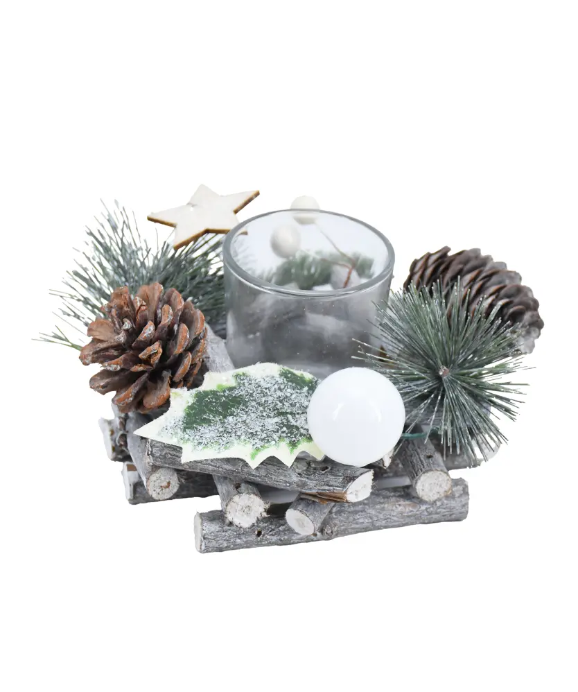 Glas-Teelichthalter Weihnachten, naturfarben