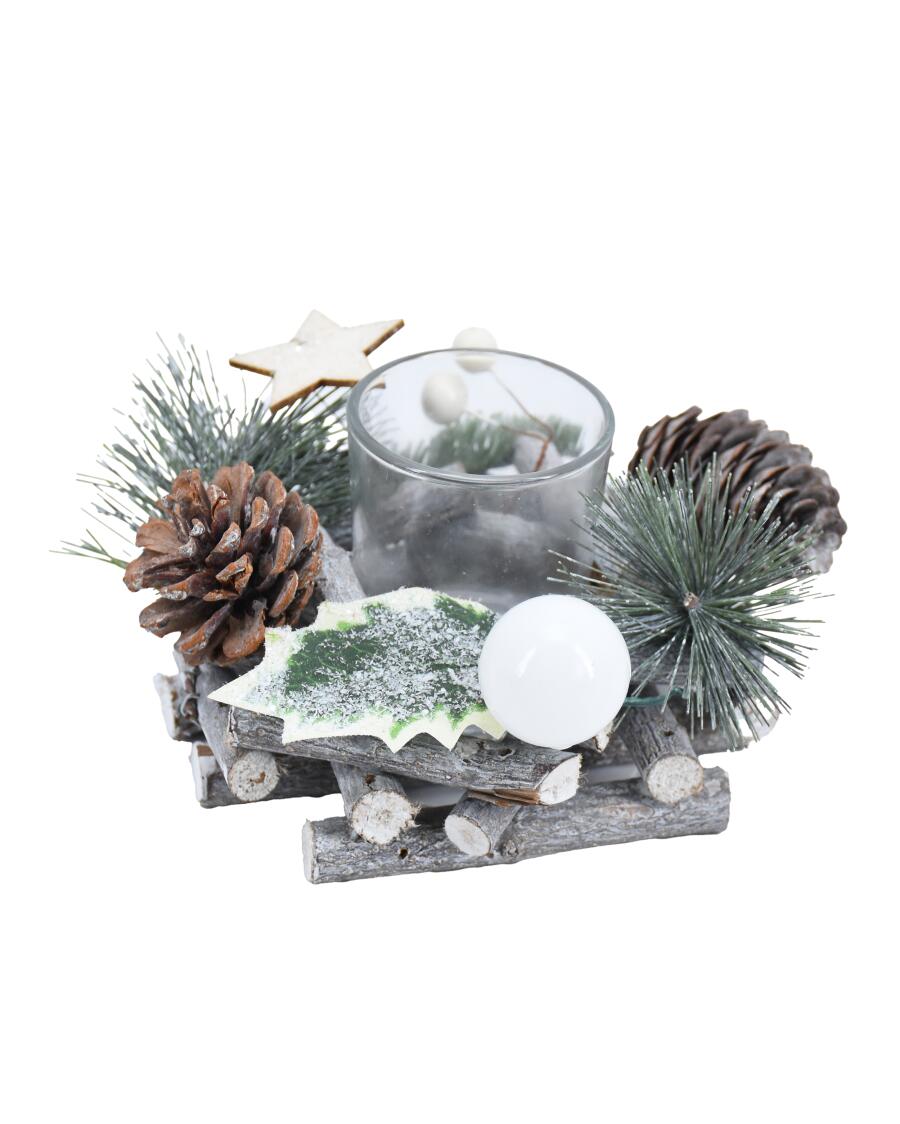 Glas-Teelichthalter Weihnachten, naturfarben