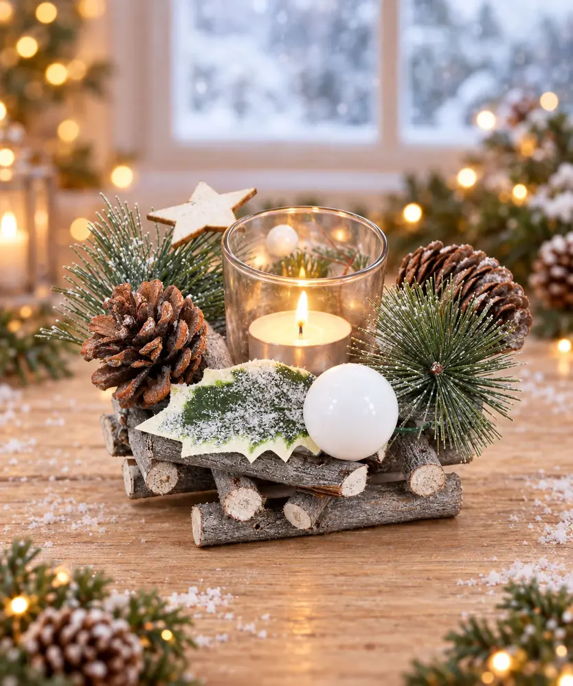 Glas-Teelichthalter Weihnachten, naturfarben