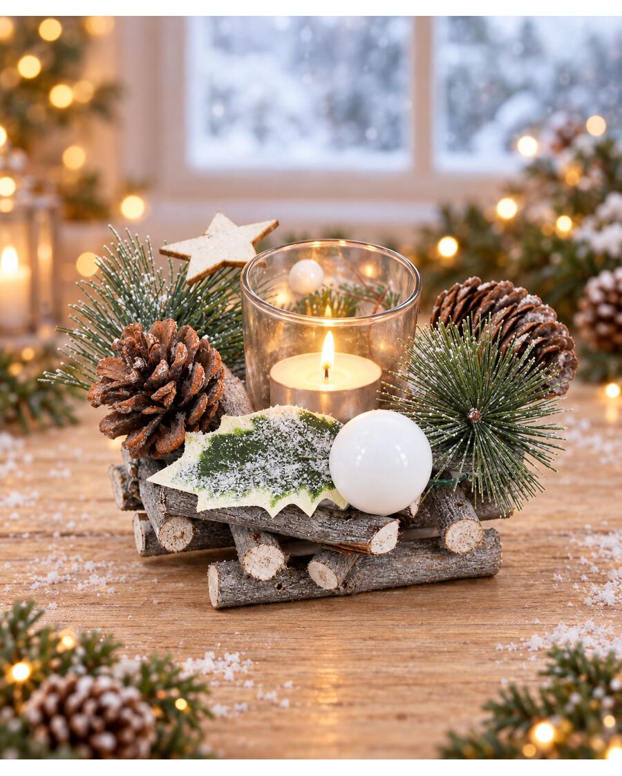 Glas-Teelichthalter Weihnachten, naturfarben
