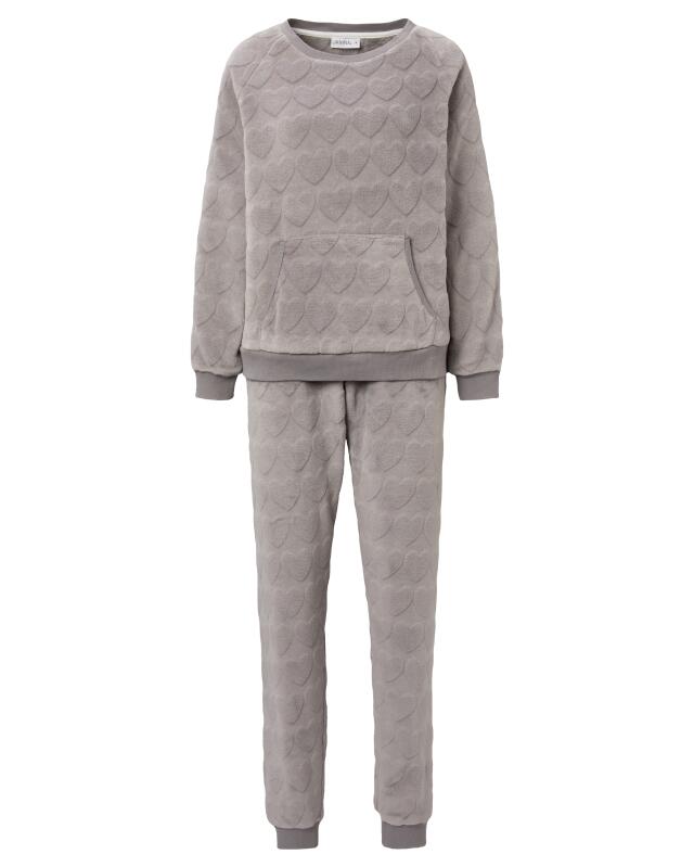 بيجامة من الفليس بقلوب للنساء، رمادي فاتح (KiK Fleece-Pyjama mit Herzen (hellgrau)) — KiK, منتج ألماني أصلي في المغرب