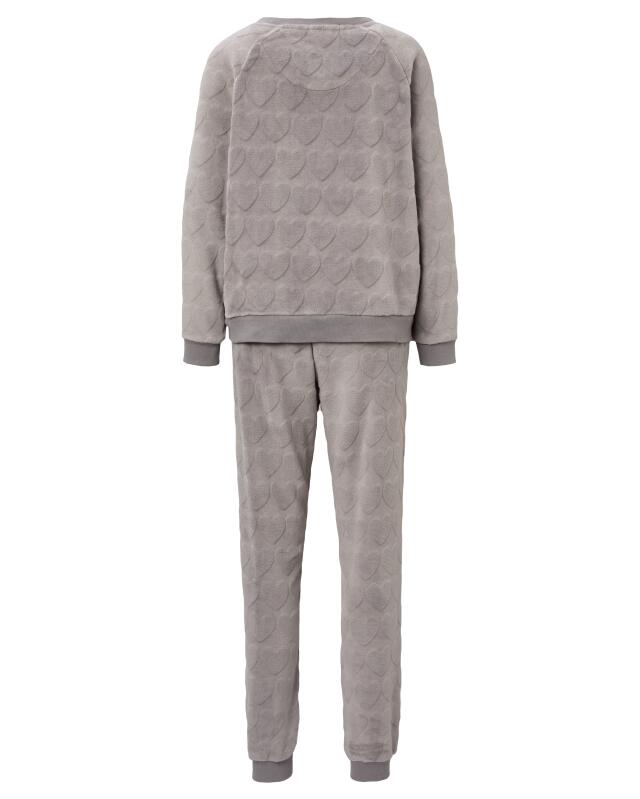 بيجامة من الفليس بقلوب للنساء، رمادي فاتح (KiK Fleece-Pyjama mit Herzen (hellgrau)) — KiK, منتج ألماني أصلي في المغرب