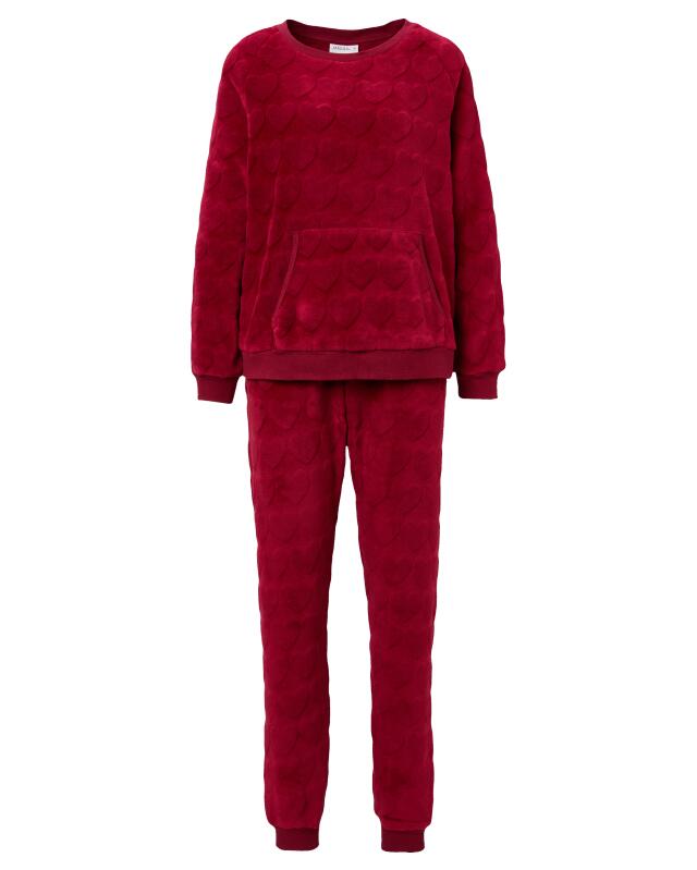Pyjama polaire à cœurs femme, rouge foncé (KiK Fleece-Pyjama mit Herzen (dunkelrot)) — KiK, produit allemand authentique au Maroc