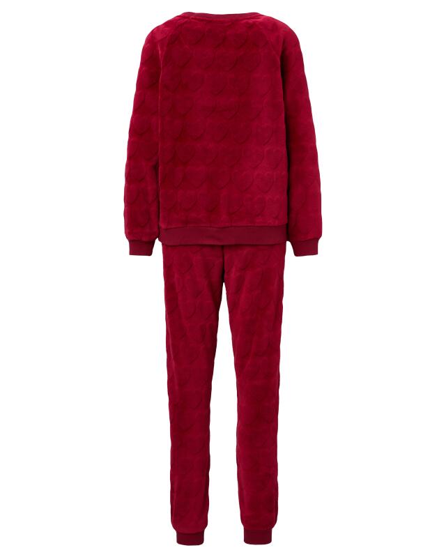 Pyjama polaire à cœurs femme, rouge foncé (KiK Fleece-Pyjama mit Herzen (dunkelrot)) — KiK, produit allemand authentique au Maroc