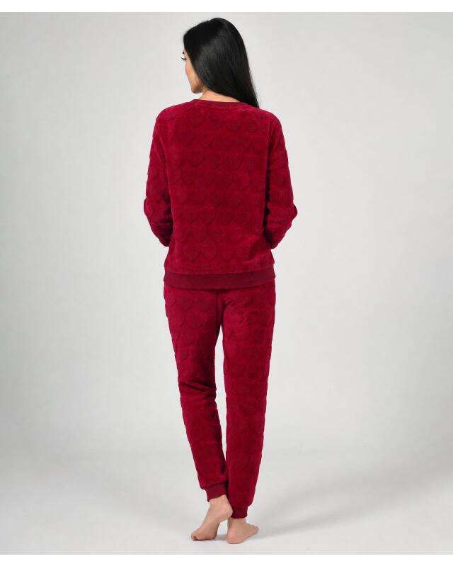 Pyjama polaire à cœurs femme, rouge foncé (KiK Fleece-Pyjama mit Herzen (dunkelrot)) — KiK, produit allemand authentique au Maroc