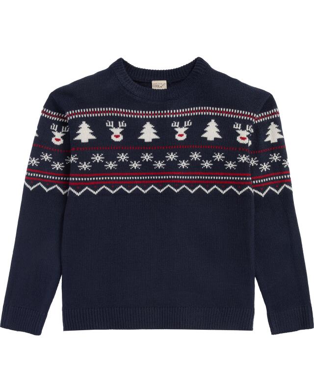 Pull en maille de Noël garçon, bleu marine (KiK Weihnachtlicher Strickpullover (dunkelblau)) — KiK, produit allemand authentique au Maroc