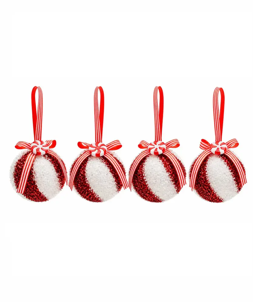 Christbaumkugeln mit Schleife, rot/weiß