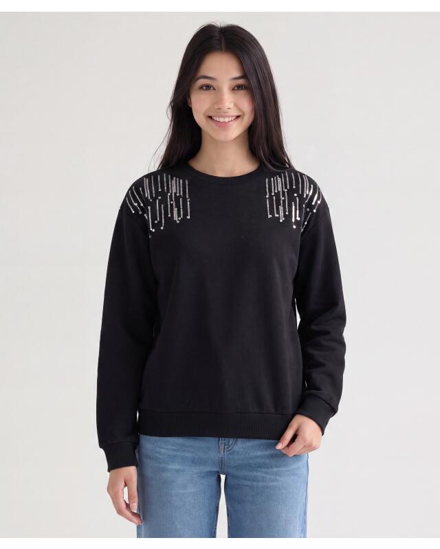 سويت شيرت بالترتر للبنات، أسود (KiK Sweatshirt mit Pailletten (schwarz)) — KiK, منتج ألماني أصلي في المغرب