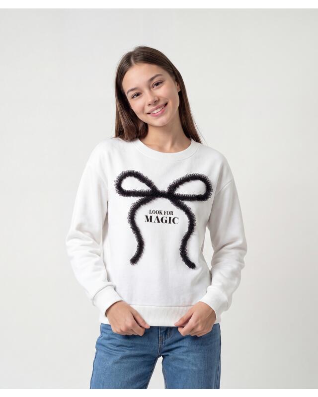 سويت شيرت بفيونكة من التول للبنات، كريمي (KiK Sweatshirt mit Tüllschleife (creme)) — KiK, منتج ألماني أصلي في المغرب