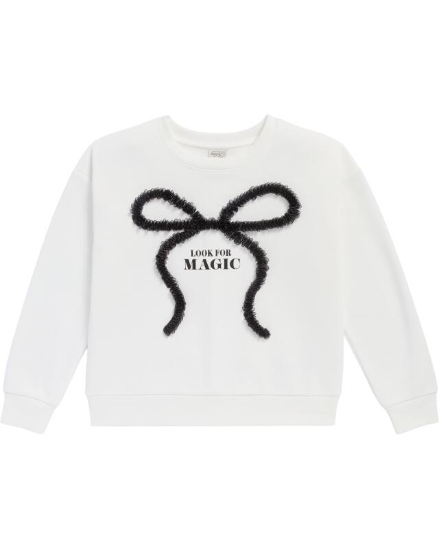 سويت شيرت بفيونكة من التول للبنات، كريمي (KiK Sweatshirt mit Tüllschleife (creme)) — KiK, منتج ألماني أصلي في المغرب