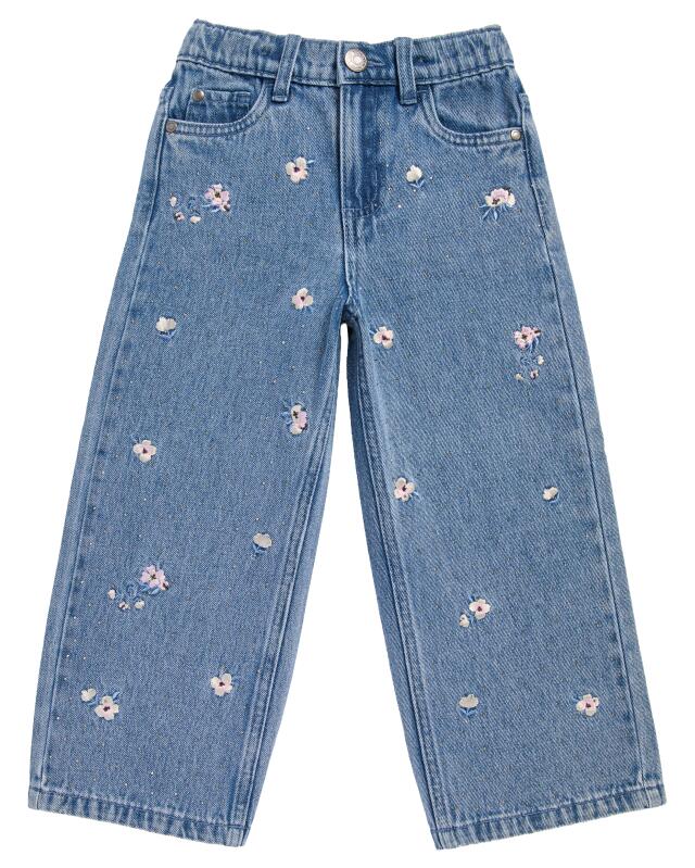 Jean à broderies de fleurs fille, jean clair (KiK Jeans mit Blumenstickereien (jeansblau hell)) — KiK, produit allemand authentique au Maroc