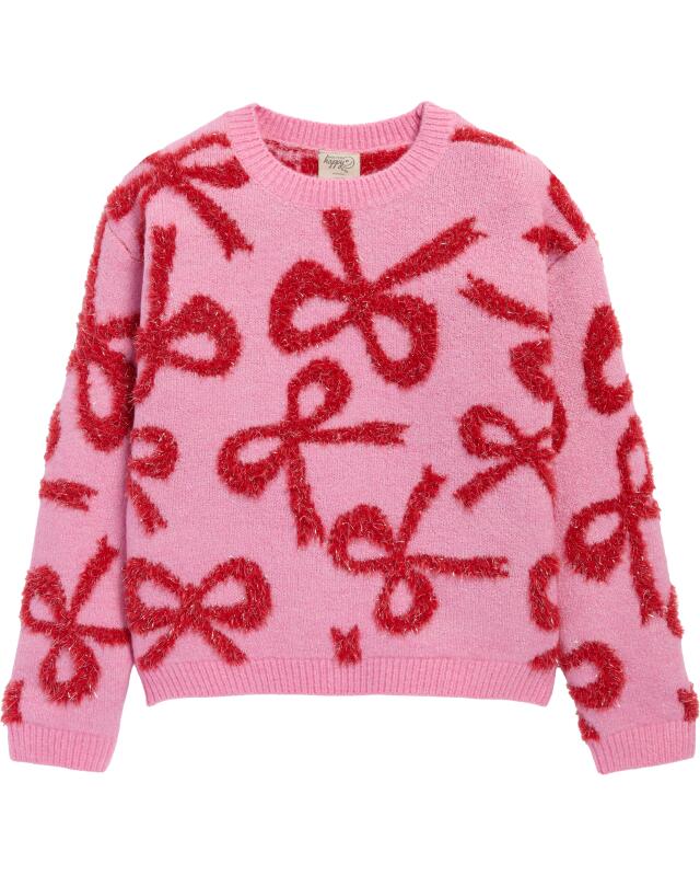 كنزة تريكو بفيونكات لامعة للبنات، وردي (KiK Strickpullover Glitzerschleifen (rosa)) — KiK, منتج ألماني أصلي في المغرب