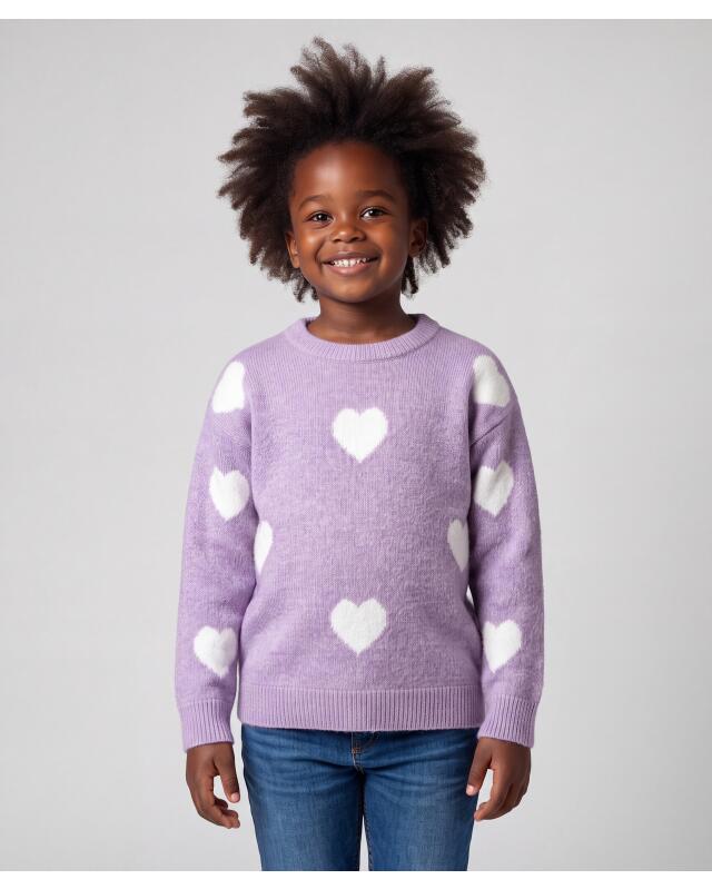 كنزة تريكو بقلوب للبنات، ليلكي (KiK Strickpullover mit Herzen (flieder)) — KiK, منتج ألماني أصلي في المغرب