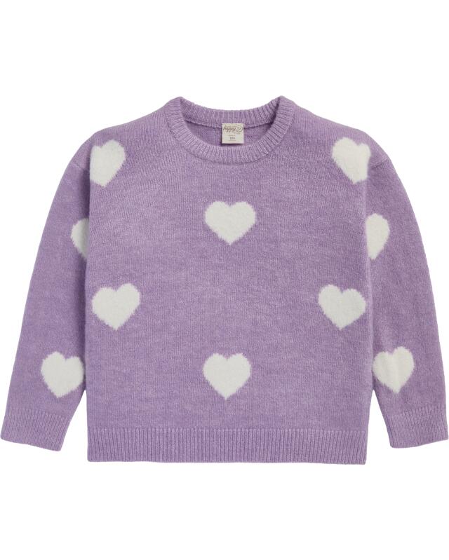 كنزة تريكو بقلوب للبنات، ليلكي (KiK Strickpullover mit Herzen (flieder)) — KiK, منتج ألماني أصلي في المغرب