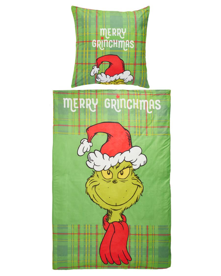 Mikrofaser-Bettwäsche Weihnachten, grün bedruckt, Grinch